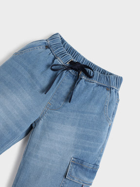Boys Solid Shirt & Denim Jogger Set