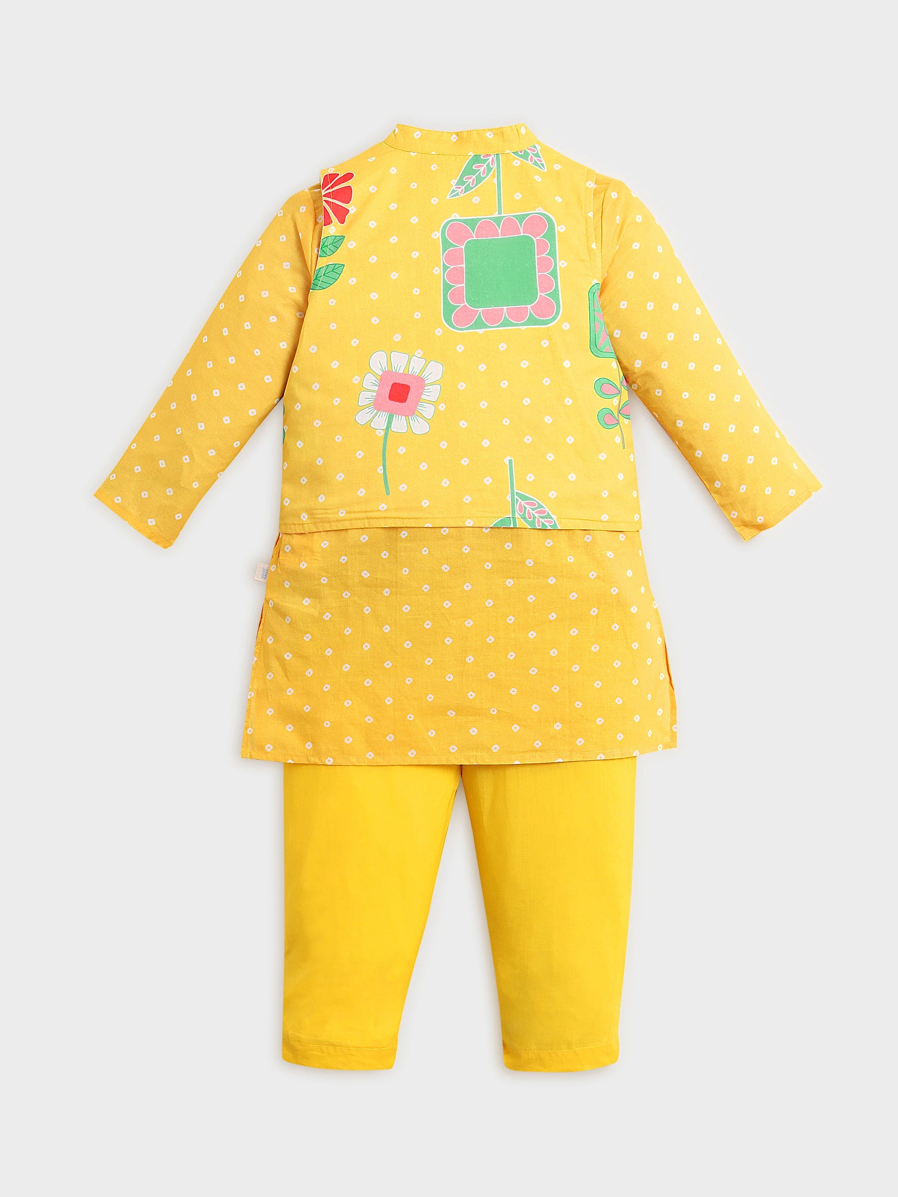 Yellow Bandhani Print Kurta Jacket Set