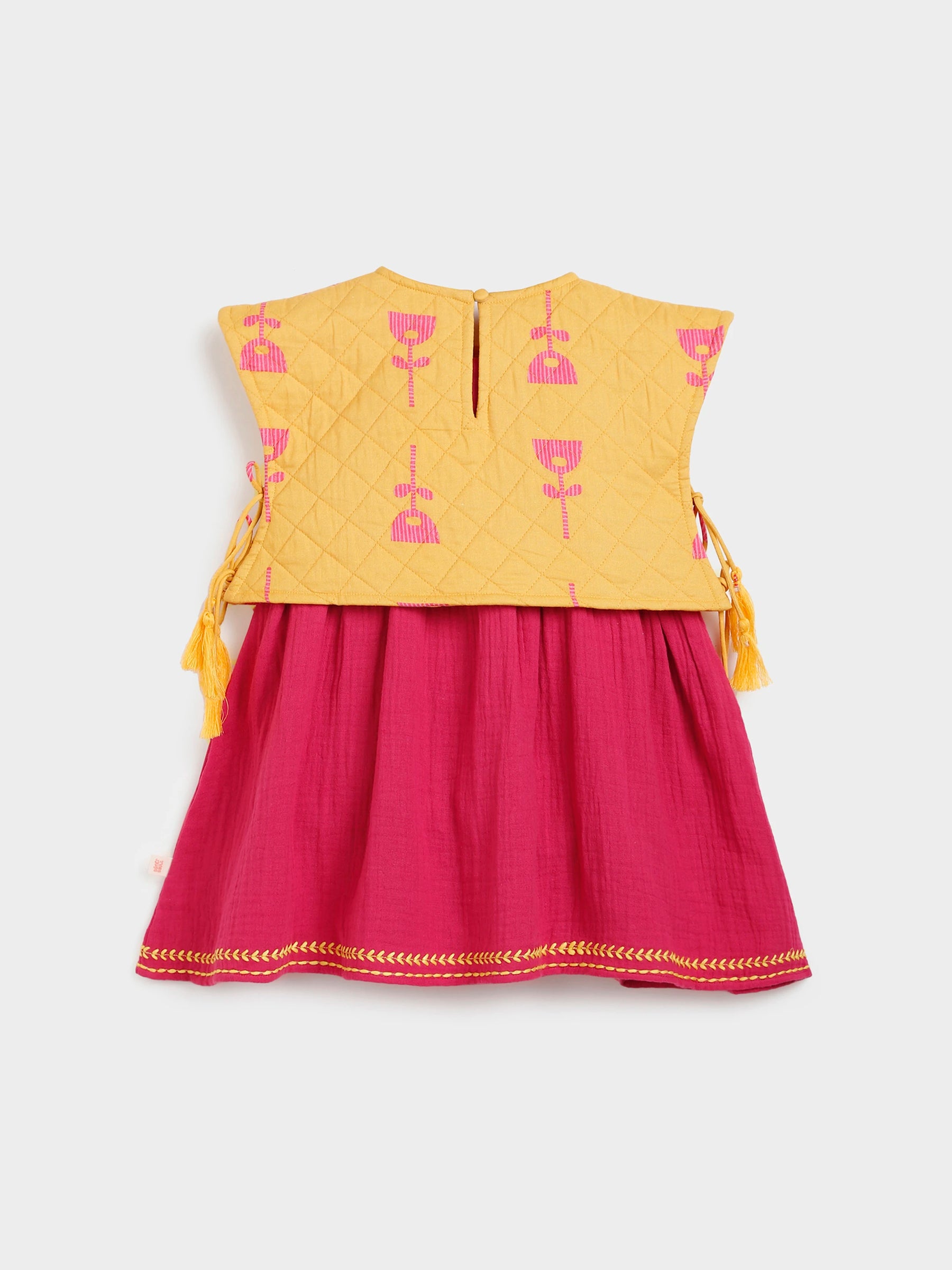 Solid Pink Dress with Quilted Yellow Jacket