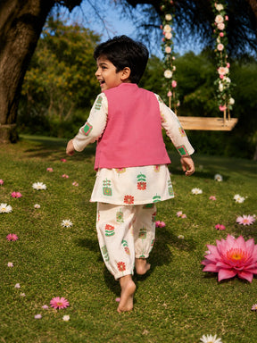 Printed Shantoon Kurta Pajama Jacket Set