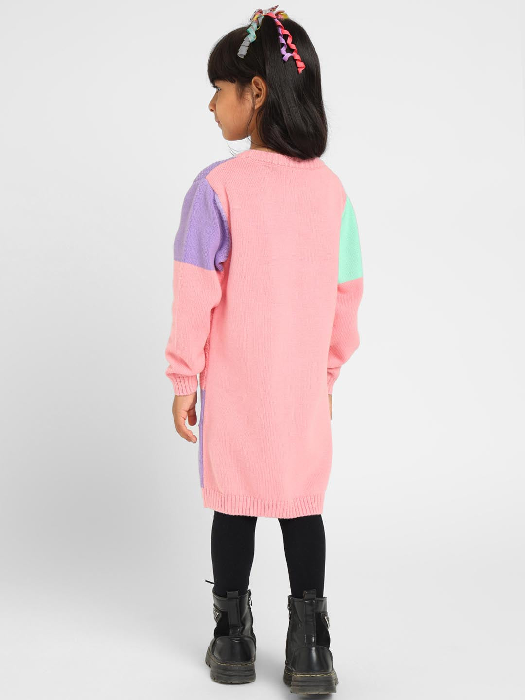 Color Patch Crocheted Sweater Dress