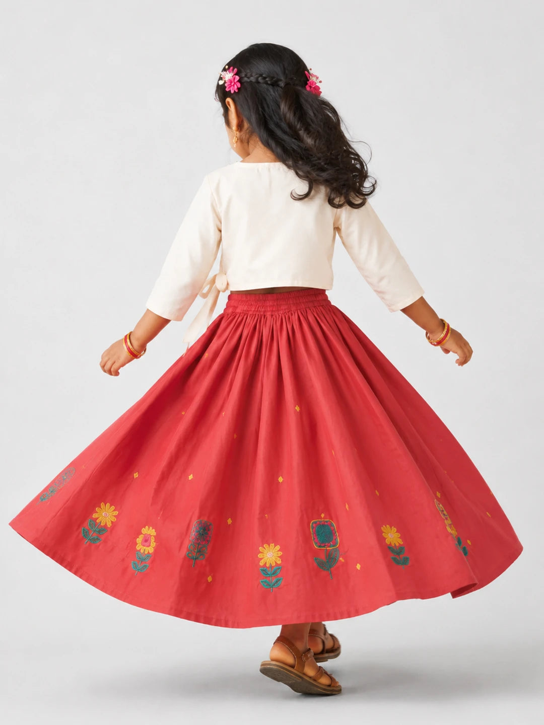 Embroidered Rayon Wrap Top Skirt Set