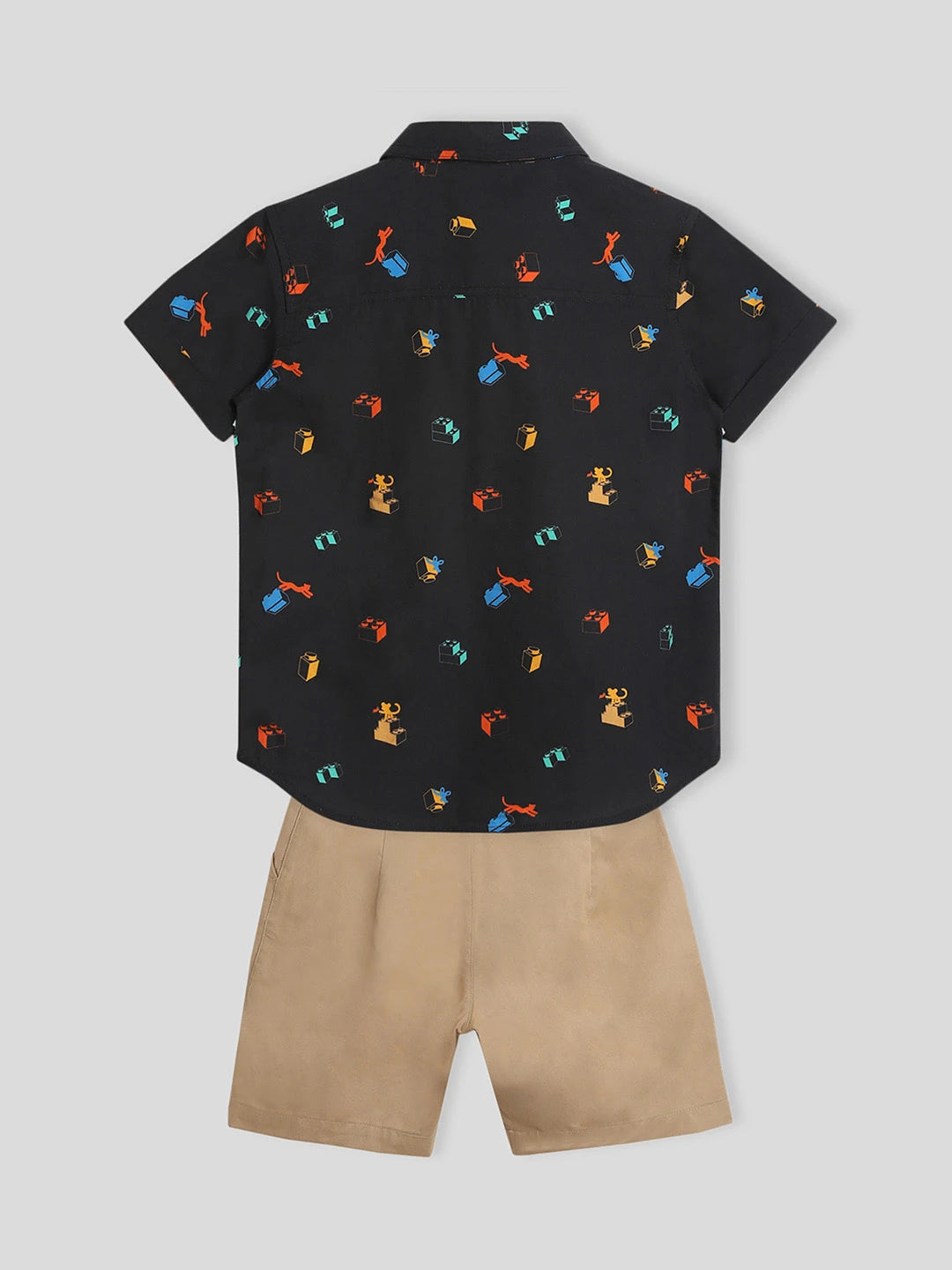 Black Printed Shirt & Shorts With Bow