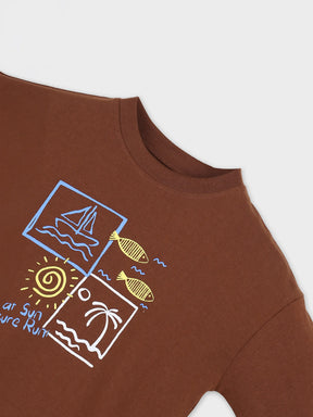 Brown Graphic T-Shirt & Stripe Shorts Co-ord Set for Boys