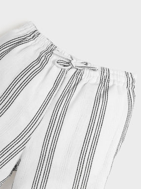 White Grey Striped Shorts