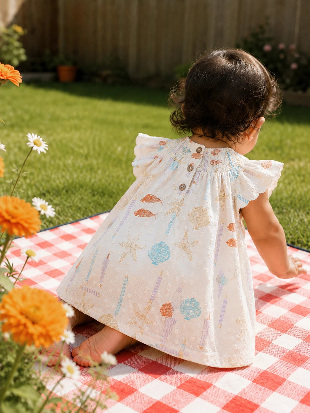 Seashell Ruffle Sleeves Dress
