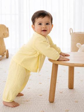 Solid Yellow Muslin Jhabla Set