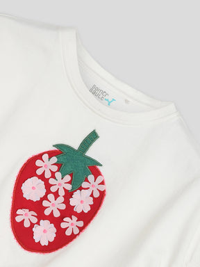 Strawberry Floral Embroidery T-Shirt for Girls