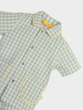 Checkered Green Shirt & Shorts Set