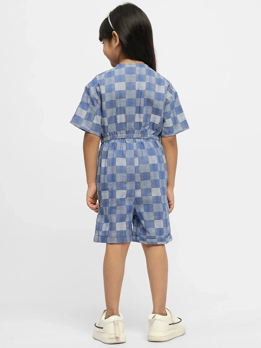 Hop Hop Checked Cotton Denim Romper