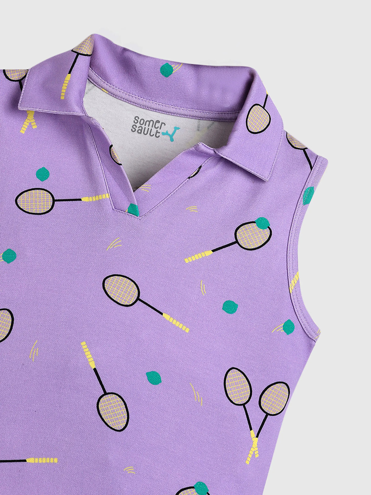 Printed Sleeveless Polo Top
