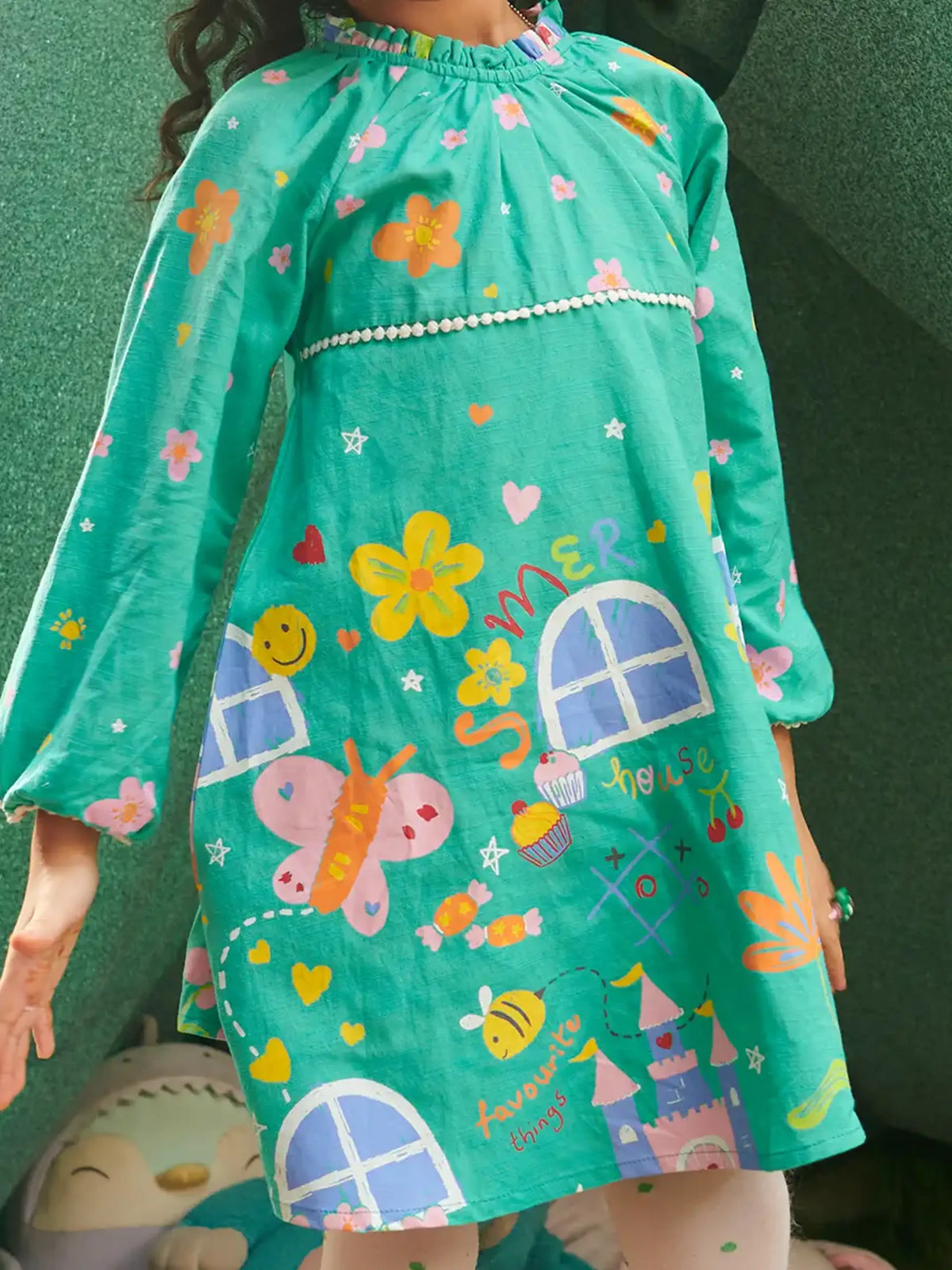 Printed Frill Trim Dress Somersault