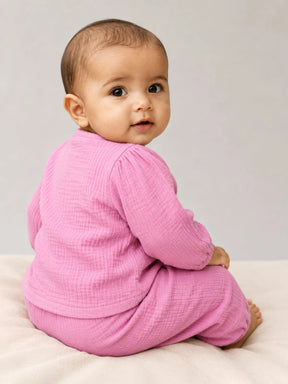 Embroidered Pink Muslin Jhabla Set