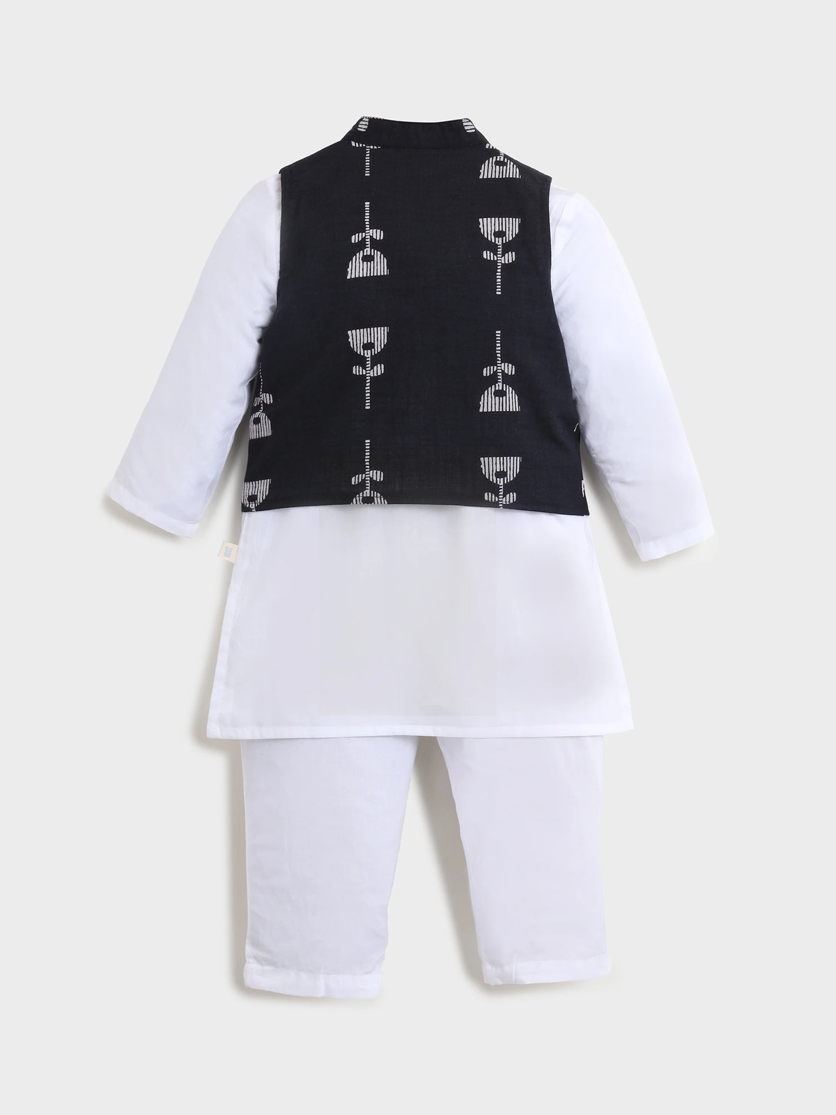White Kurta Pajama With Black Jacket Set