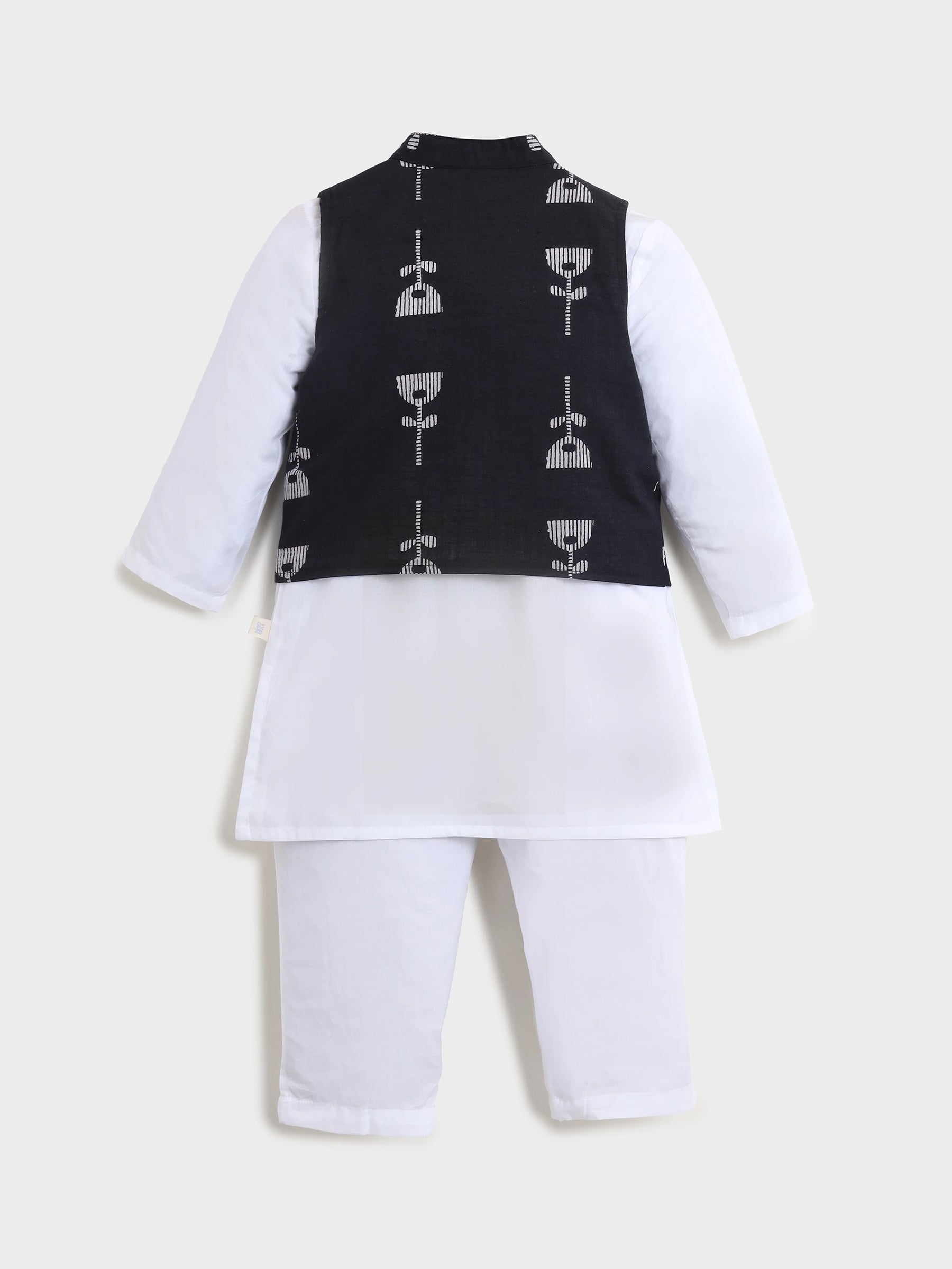 White Kurta Pajama With Black Jacket Set