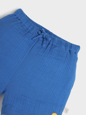 Classic Blue Textured Drawstring Shorts