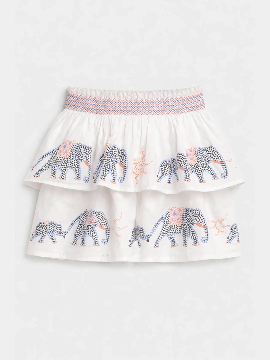 Ruffle Sleeve Top & Elephant Print Tiered Skirt Set