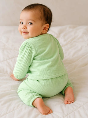 Embroidered Green Muslin Jhabla Set