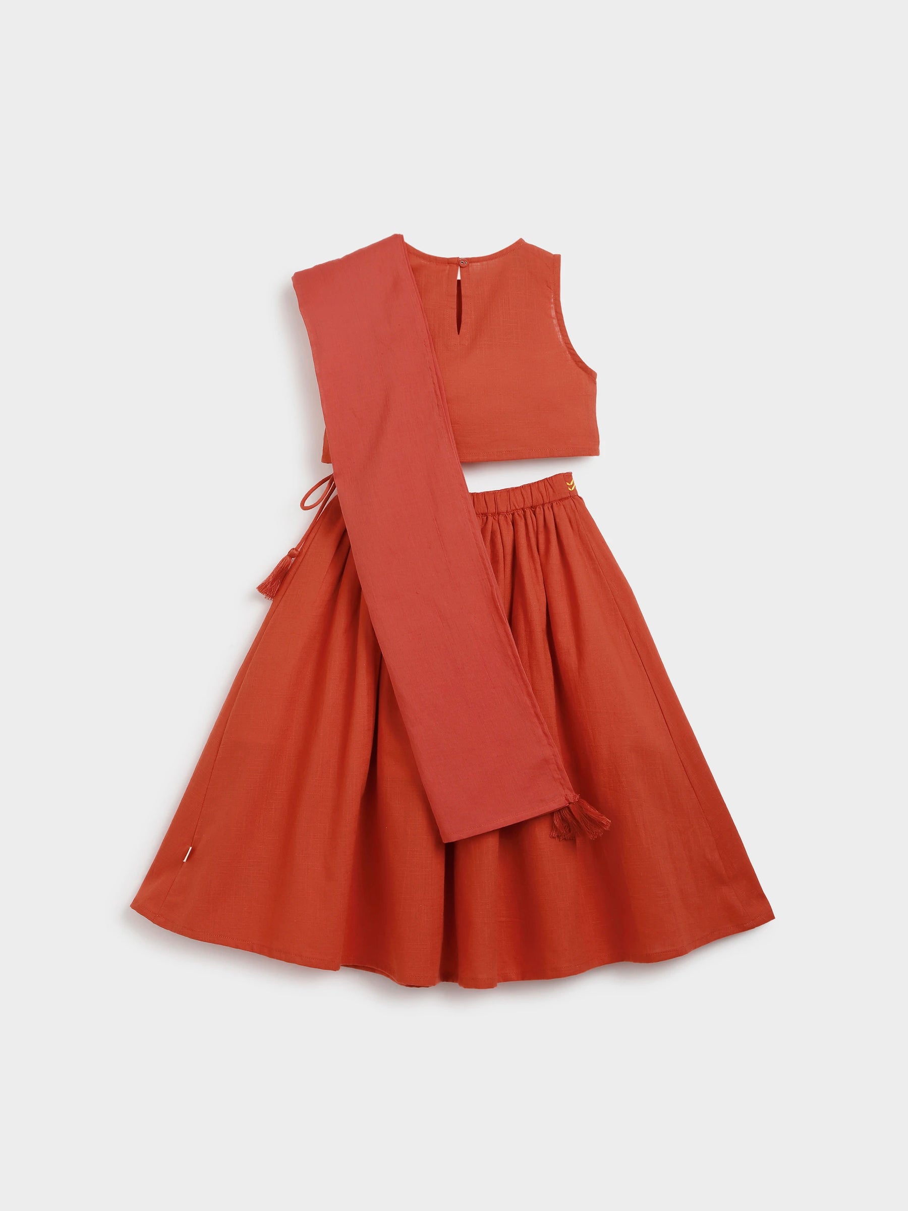 Red Embroidered Skirt Top Dupatta Set