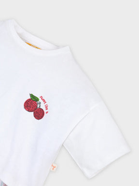 Cherry Print T-Shirt & Pastel Stripe Skirt Set for Girls