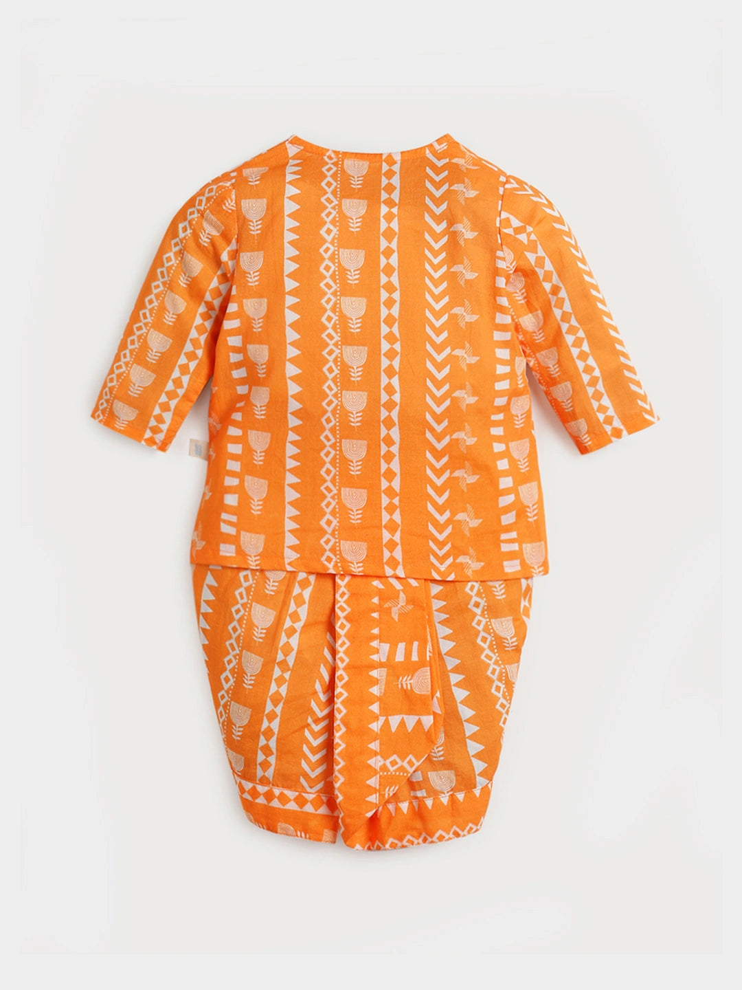 Orange Printed Kurta Dhoti Set