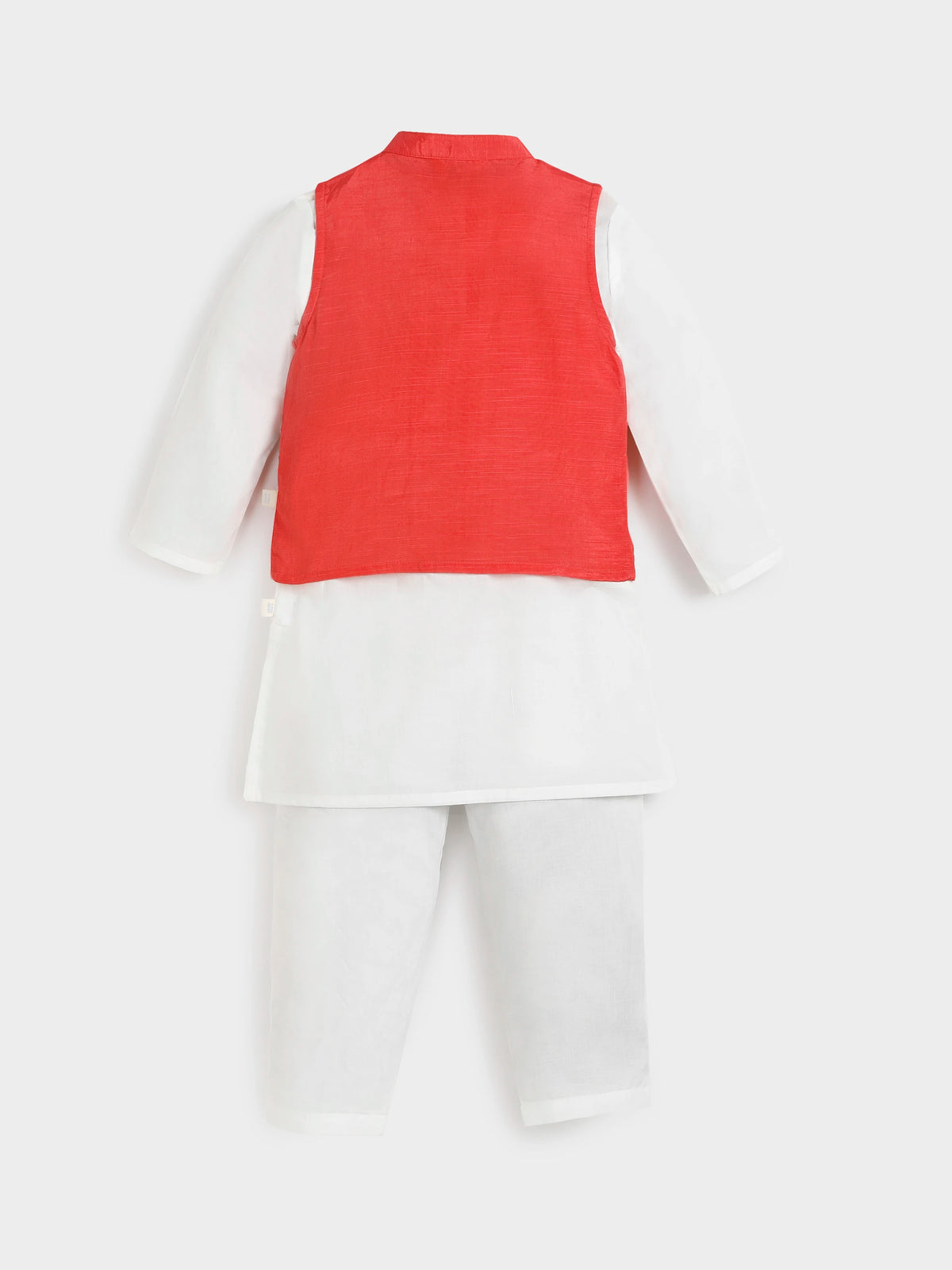 White Kurta Pajama with Pink Jacket Set