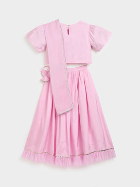 Pink Crop Top Skirt Dupatta Set