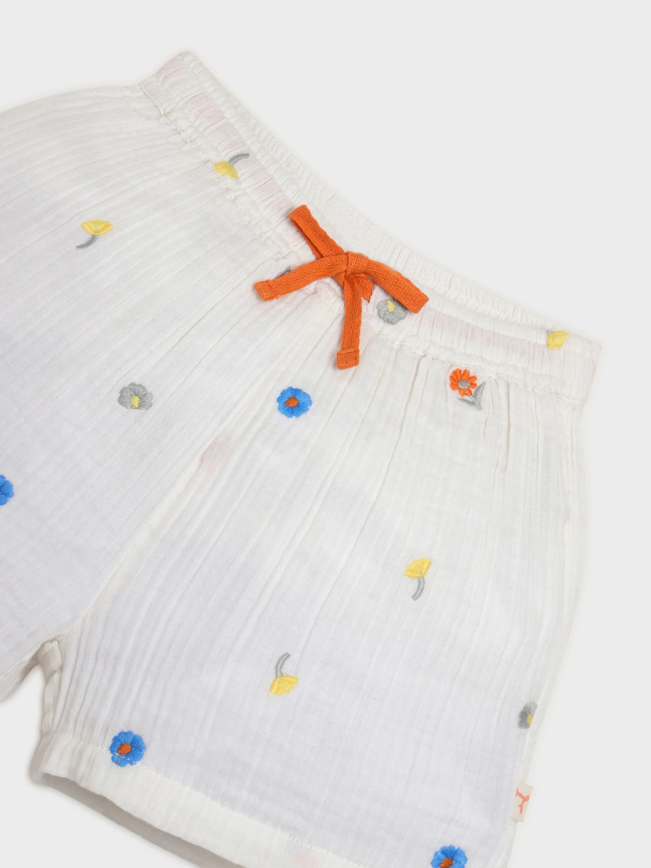 Embroidered Muslin Shorts