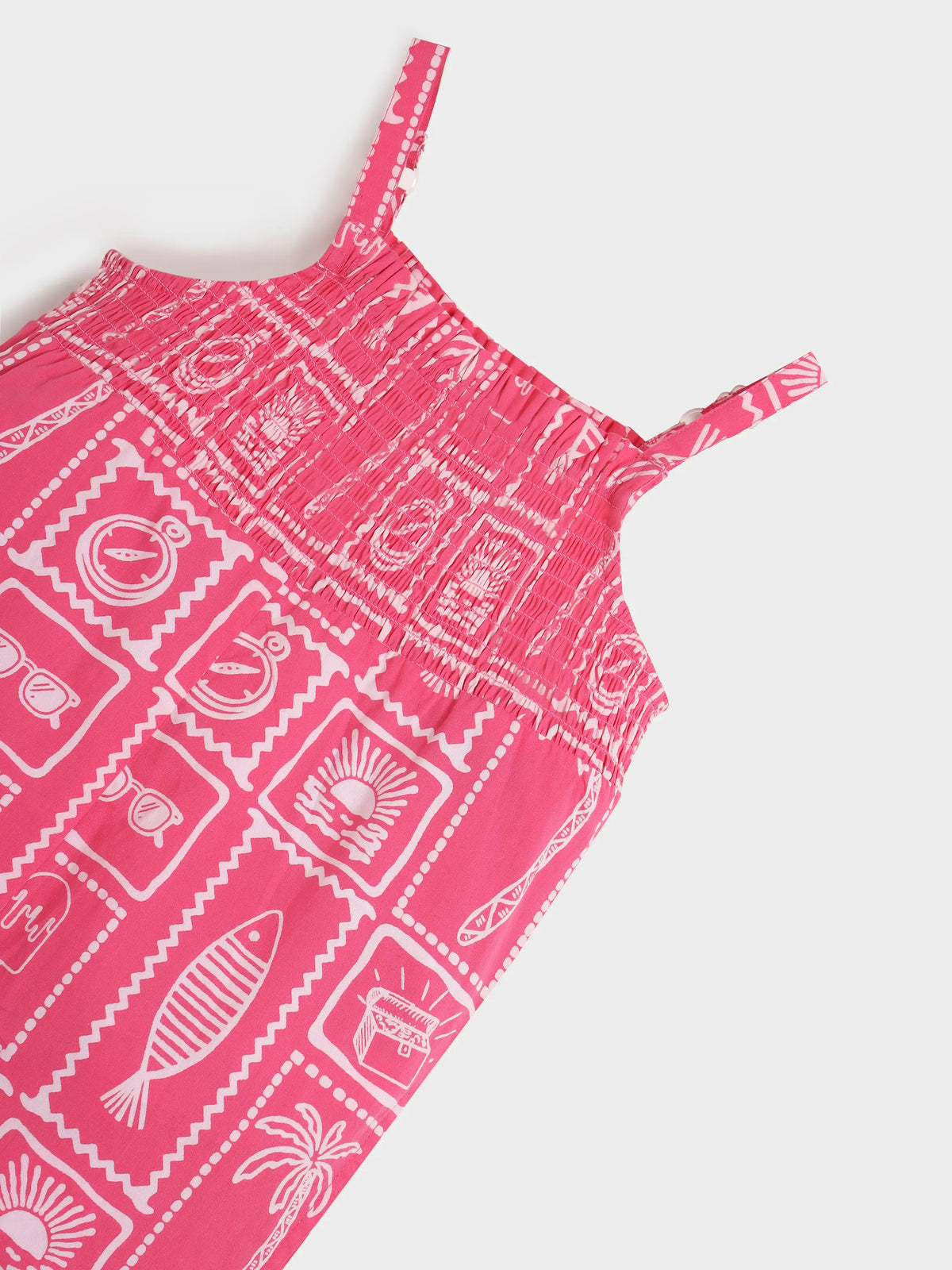 Girls’ Pink Printed Strap Jumpsuit