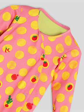 Home Grown Footed Cotton Sleepsuit with Cap & Bib- Pink