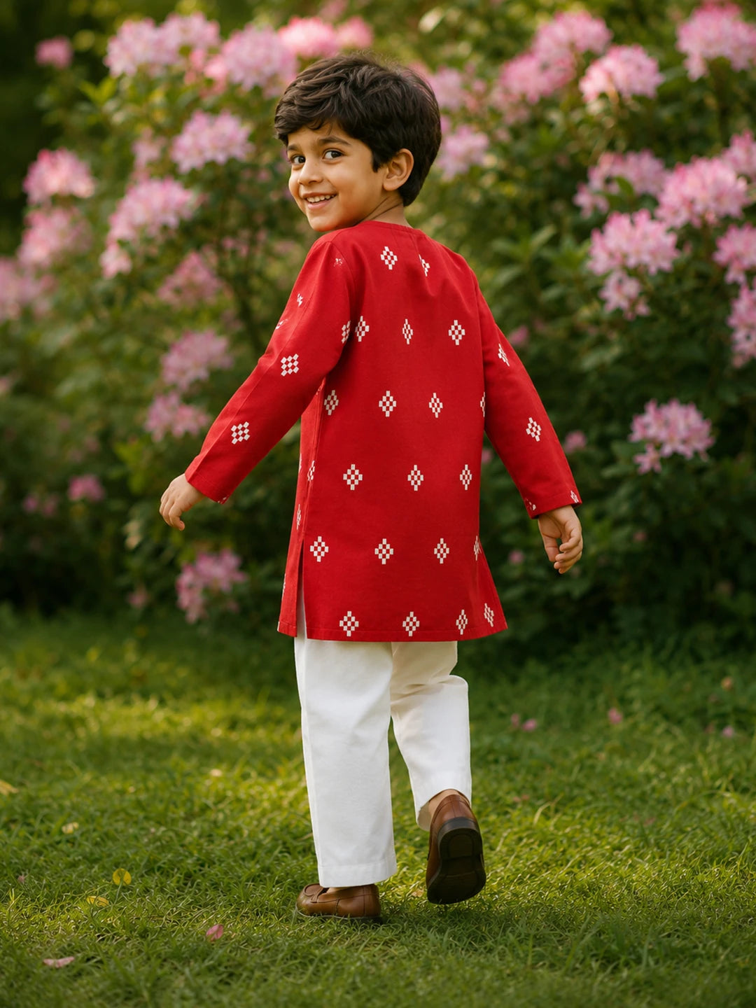 Red Katli Boys Kurta Set