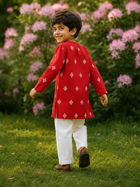 Red Katli Boys Kurta Set