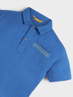 Classic Blue Textured Polo Shirt