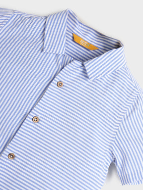 Sky Striped Cotton Shirt & Shorts Set
