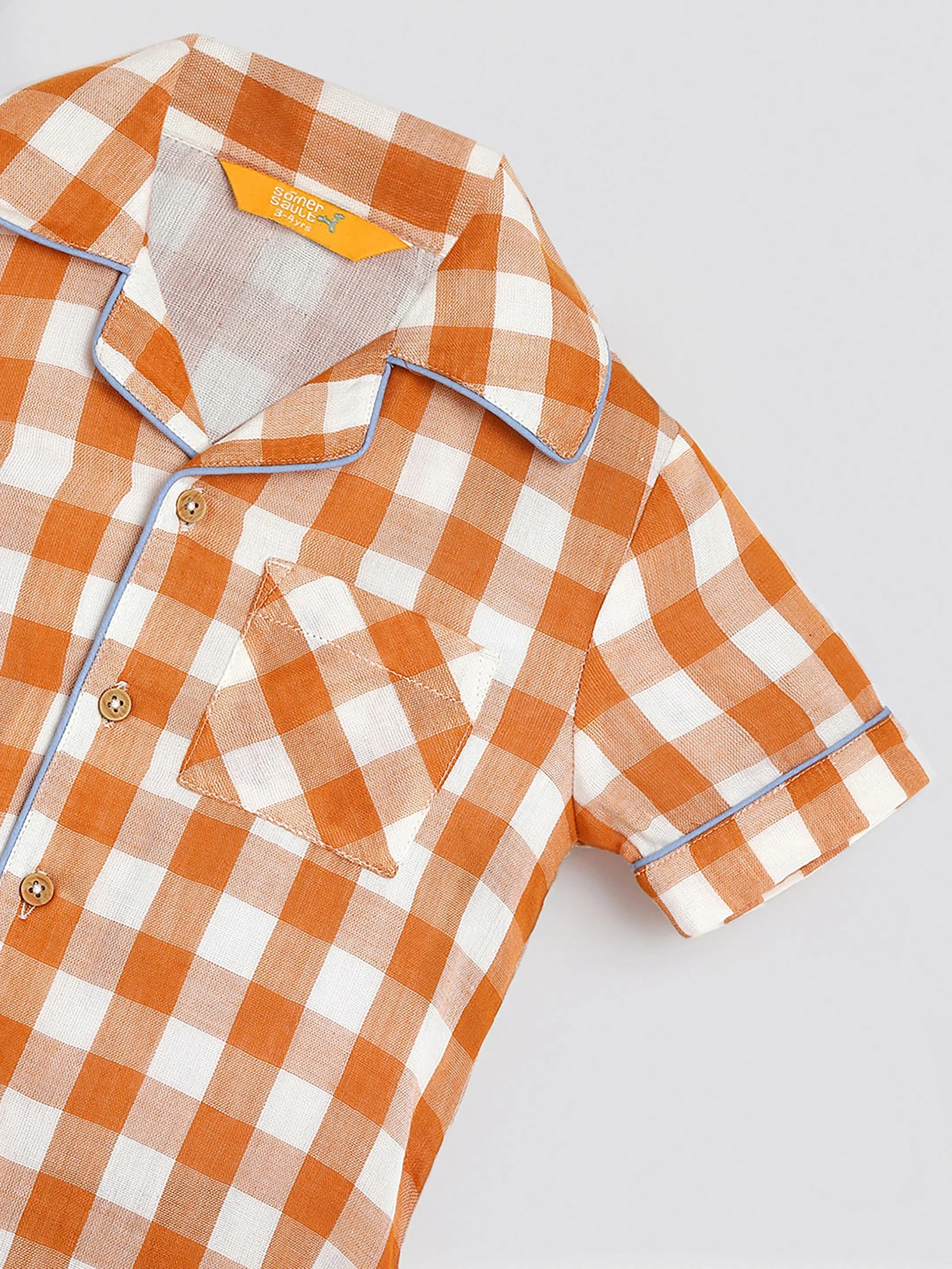 Gingham Cotton Shirt & Shorts Set