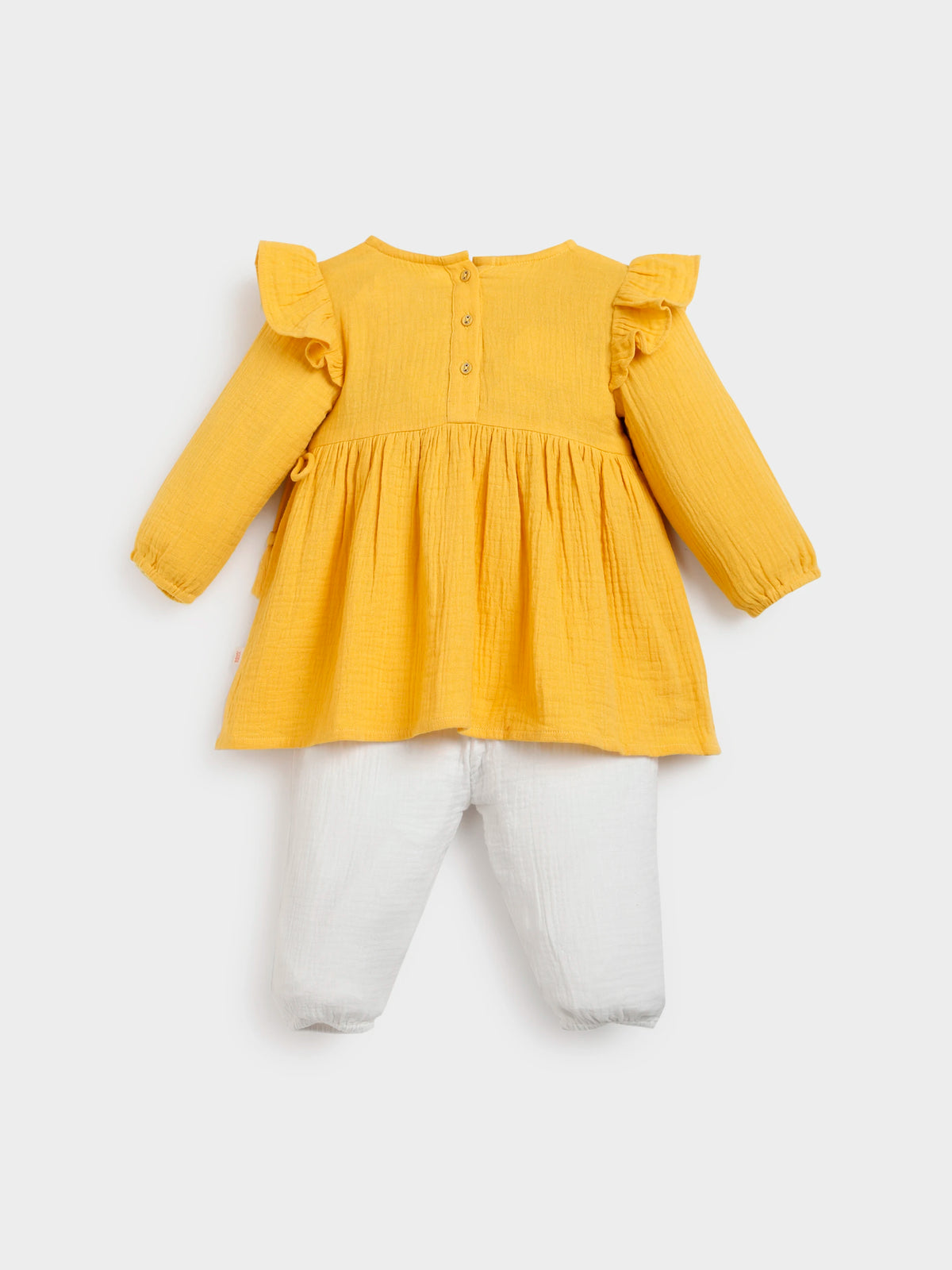 Yellow Embroidered Wrap Top Pant Set