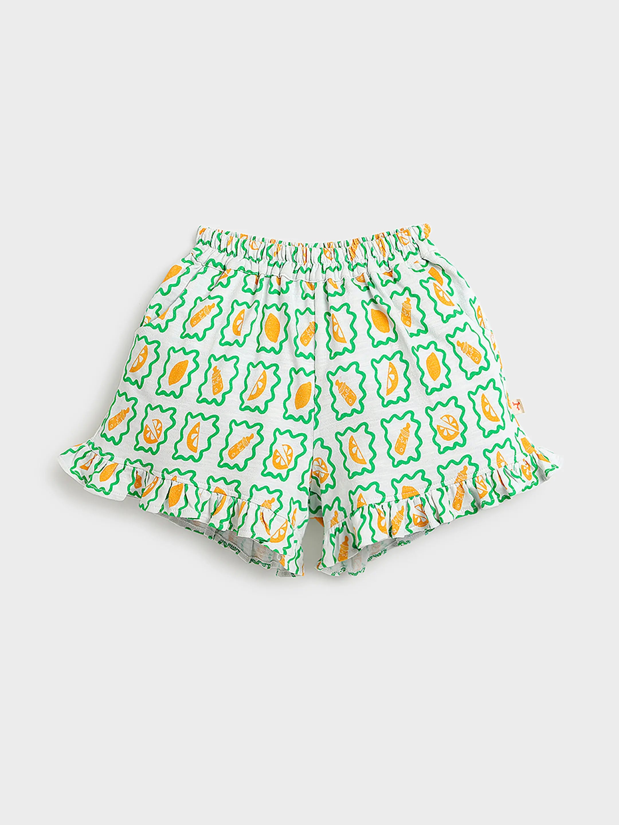 Mint Frill Collar Top & Printed Flared Shorts Co-ord Set