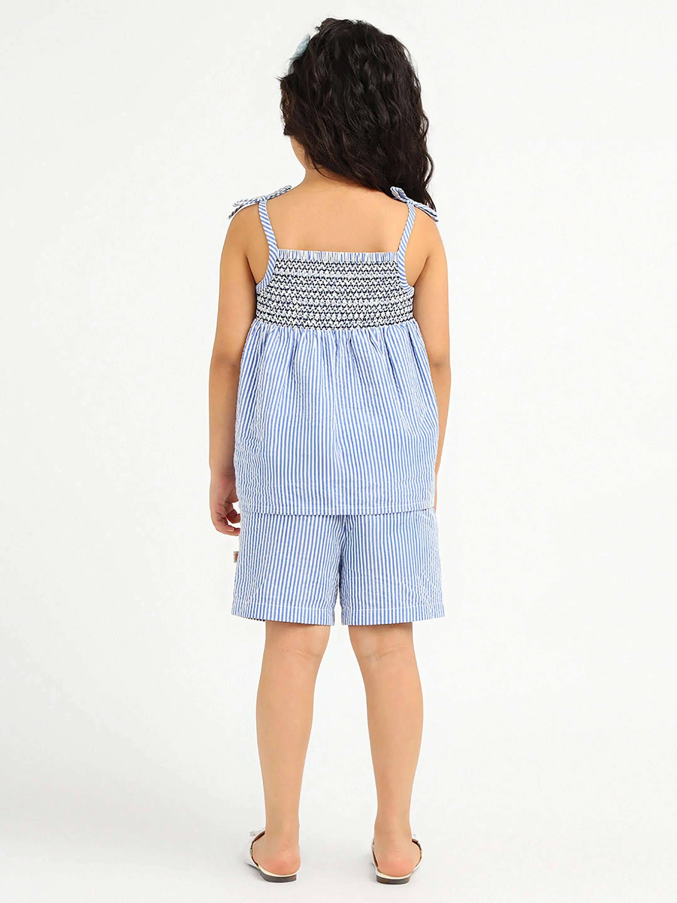 Striped Cotton Smocked Top & Shorts Set