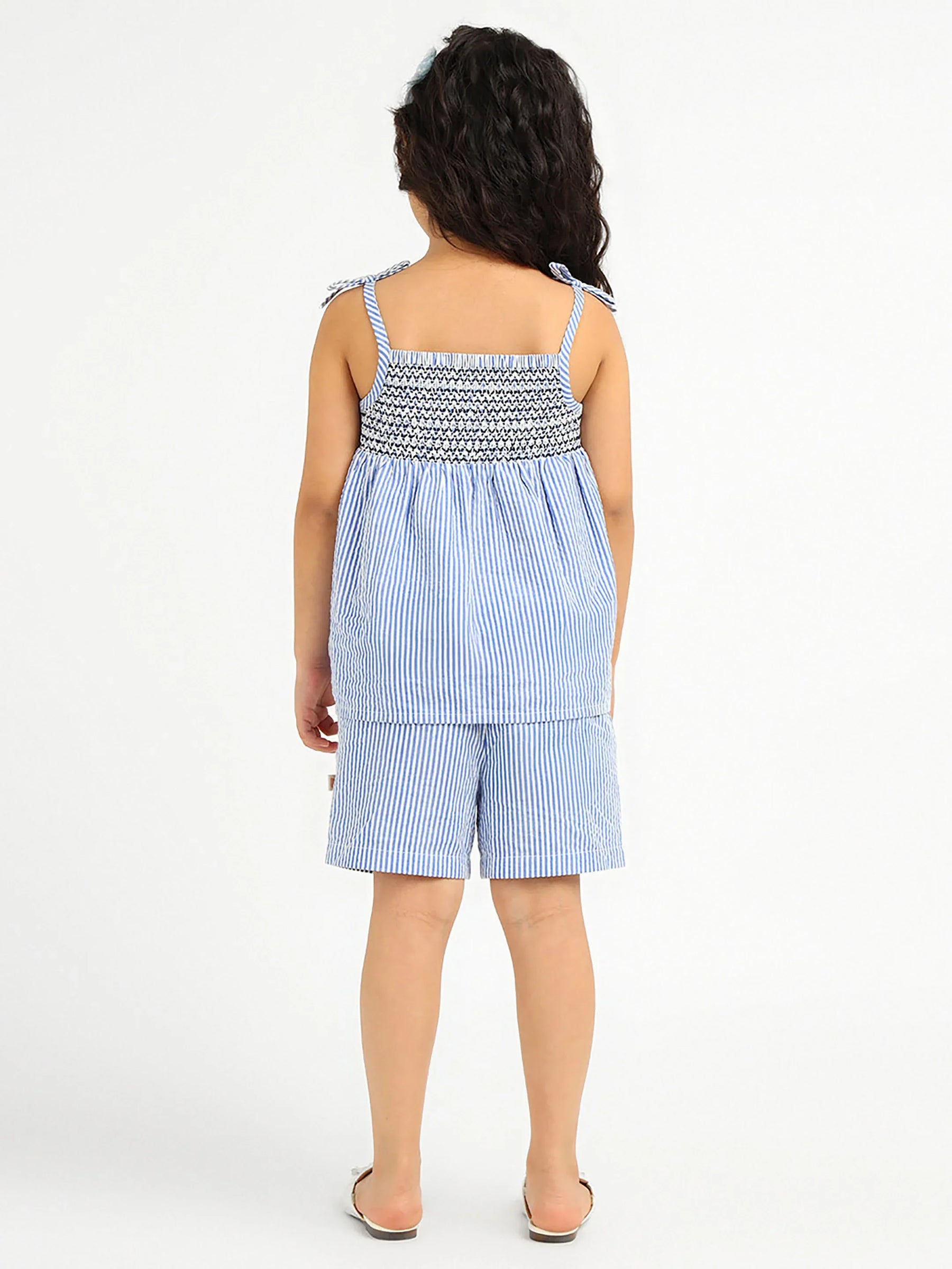 Striped Cotton Smocked Top & Shorts Set