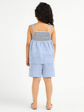 Striped Cotton Smocked Top & Shorts Set
