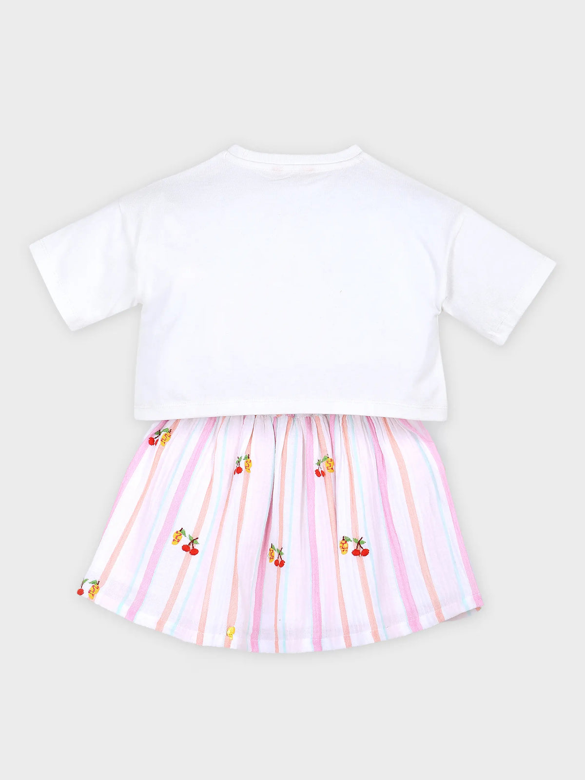 Printed T-Shirt & Stripe Skirt Set