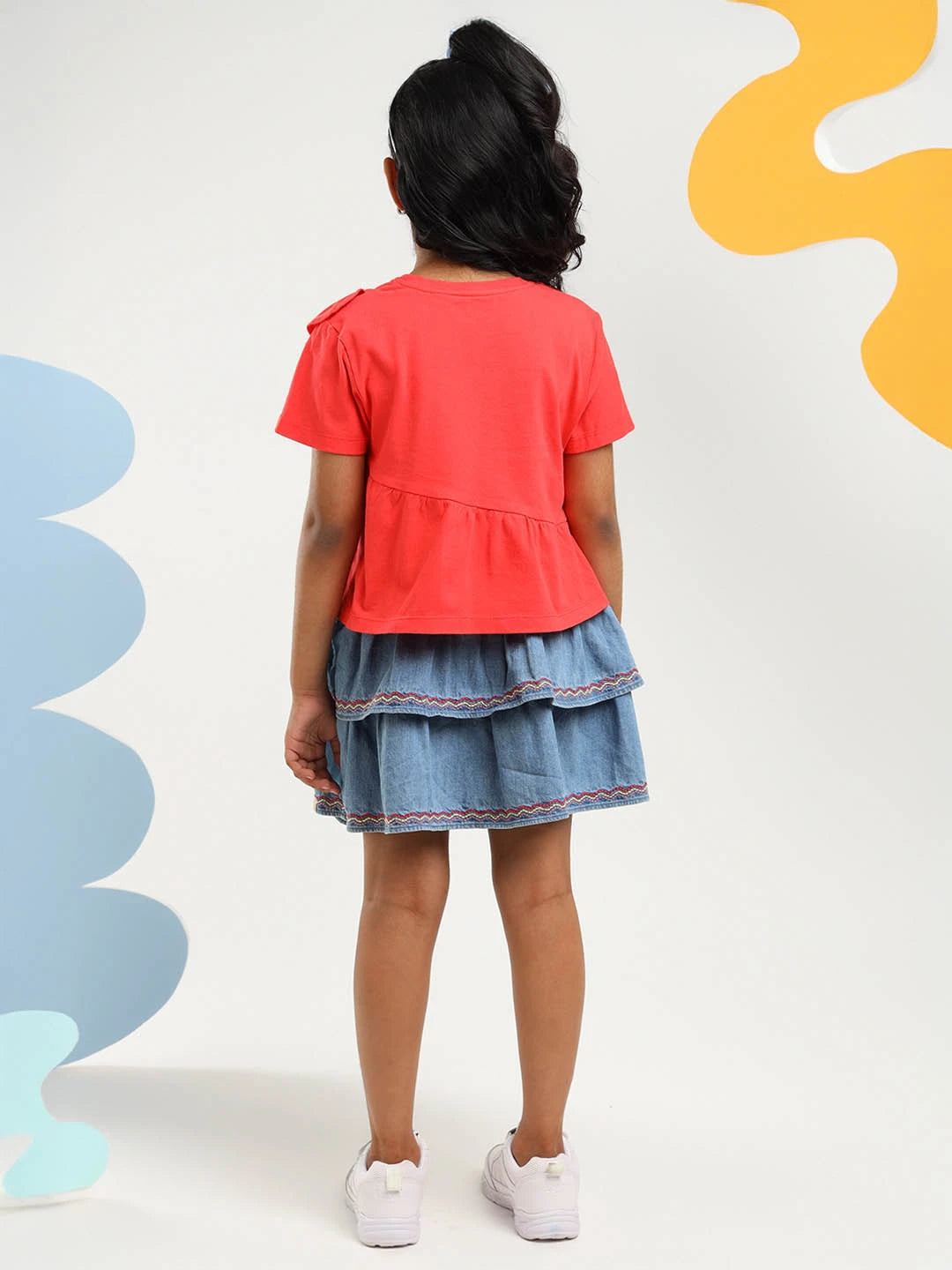 Girls Frill Detail Top & Denim Set