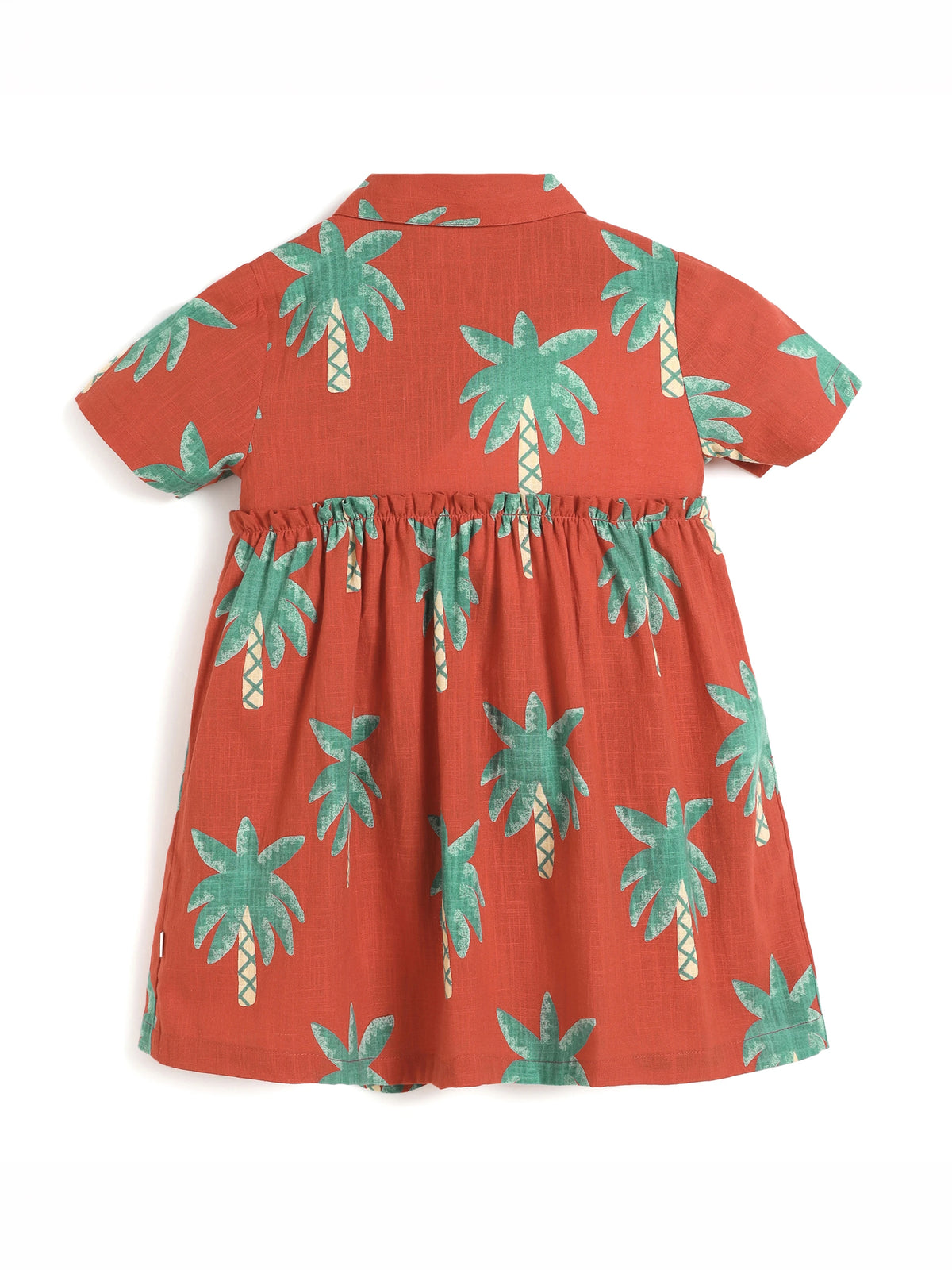 Tropical Palm Print Cotton Shirt Dress