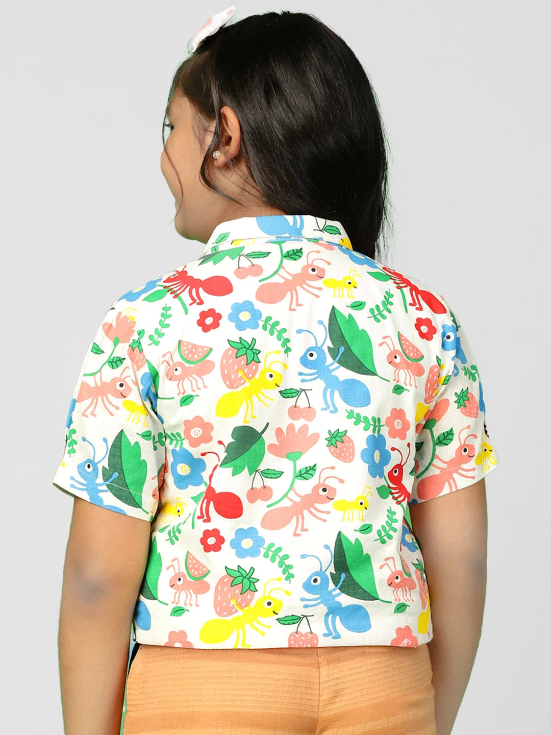 Girls Floral Print Top & Solid Pants Set