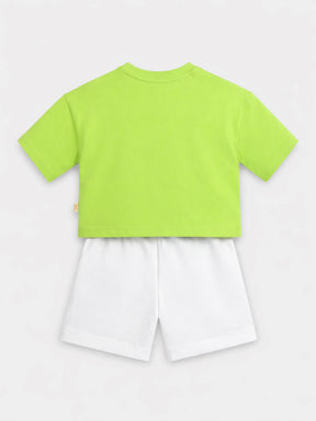 Mango Print T-Shirt & White Shorts Set for Girls