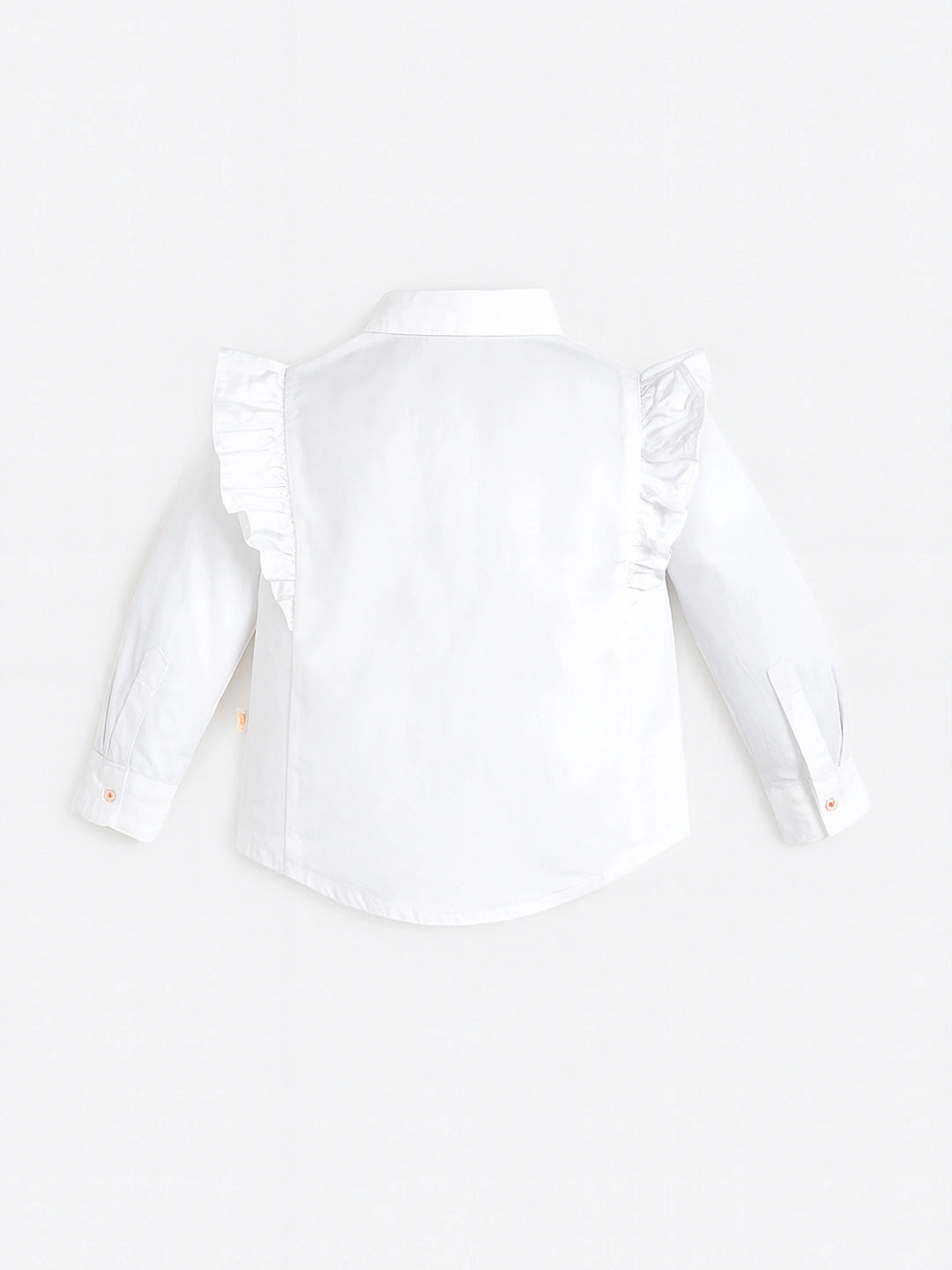 Ruffle Charm White Embroidered Cotton Shirt