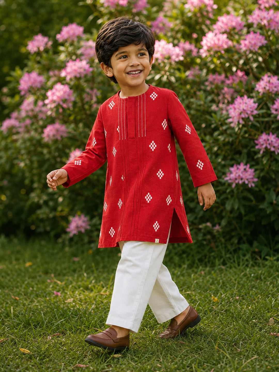 Red Katli Boys Kurta Set