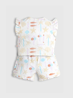 Printed Ruffles Sleeves Co-ord Set