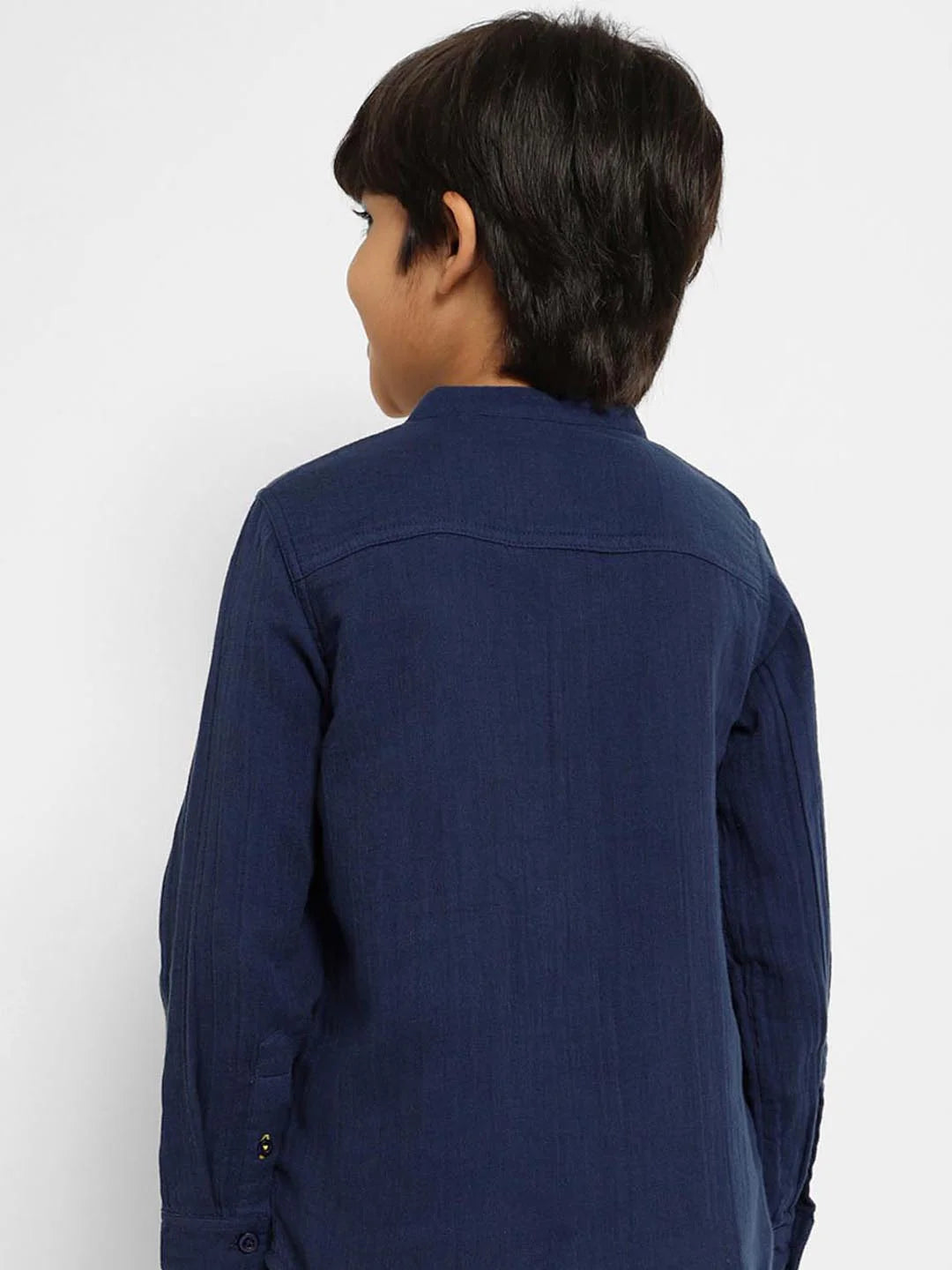 Boys Solid Shirt & Denim Jogger Set