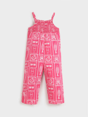 Printed Pink Strap Jumpsuit